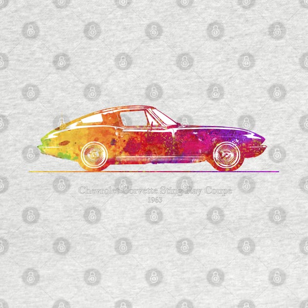 Chevrolet Corvette Sting Ray Coupe 1963 - Colorful Watercolor by SPJE Illustration Photography